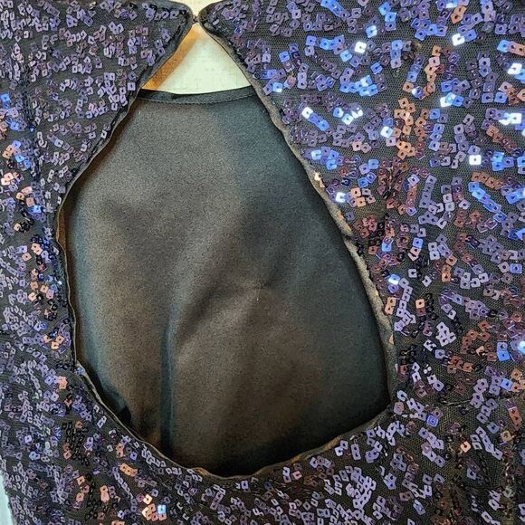 Cache Women's Party Dress Cocktail Sequins Mini Cutout Back Purple Black Size 10 - Picture 8 of 11